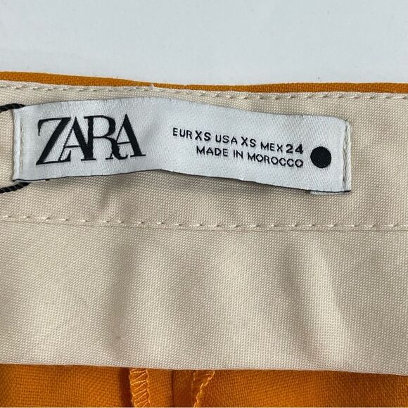 NWT Zara Pants Women's Size XS Mid Rise Flared Flat Front Orange Yellow Trousers - Picture 7 of 9